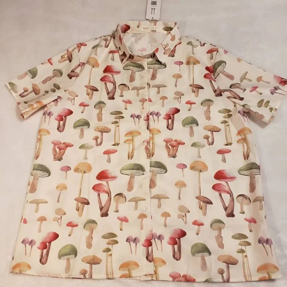 Romwe Womens Short Sleeve Button front Collared Blouse